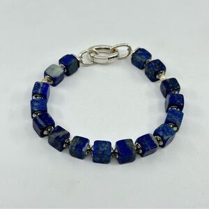#359 New Lapis Cube Bracelet Silver-tone Plus Size Unisex